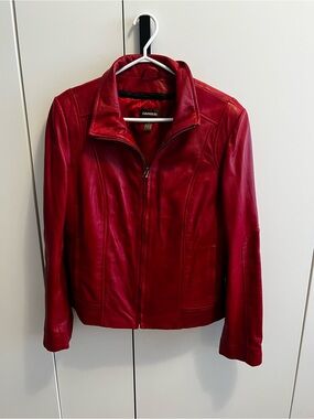 Danier Red Leather Zip Jacket